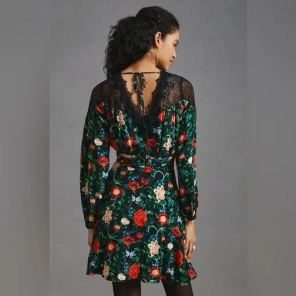 By Anthropologie Floral Lacy V-Neck Mini Dress NWT - Picture 3 of 7